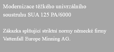 Modernizace těžkého univrzálního soustruhu SUA 125 PA/6000 Zákazka splňující striktní normy německé firmy Vattenfall Europe Minning AG. 